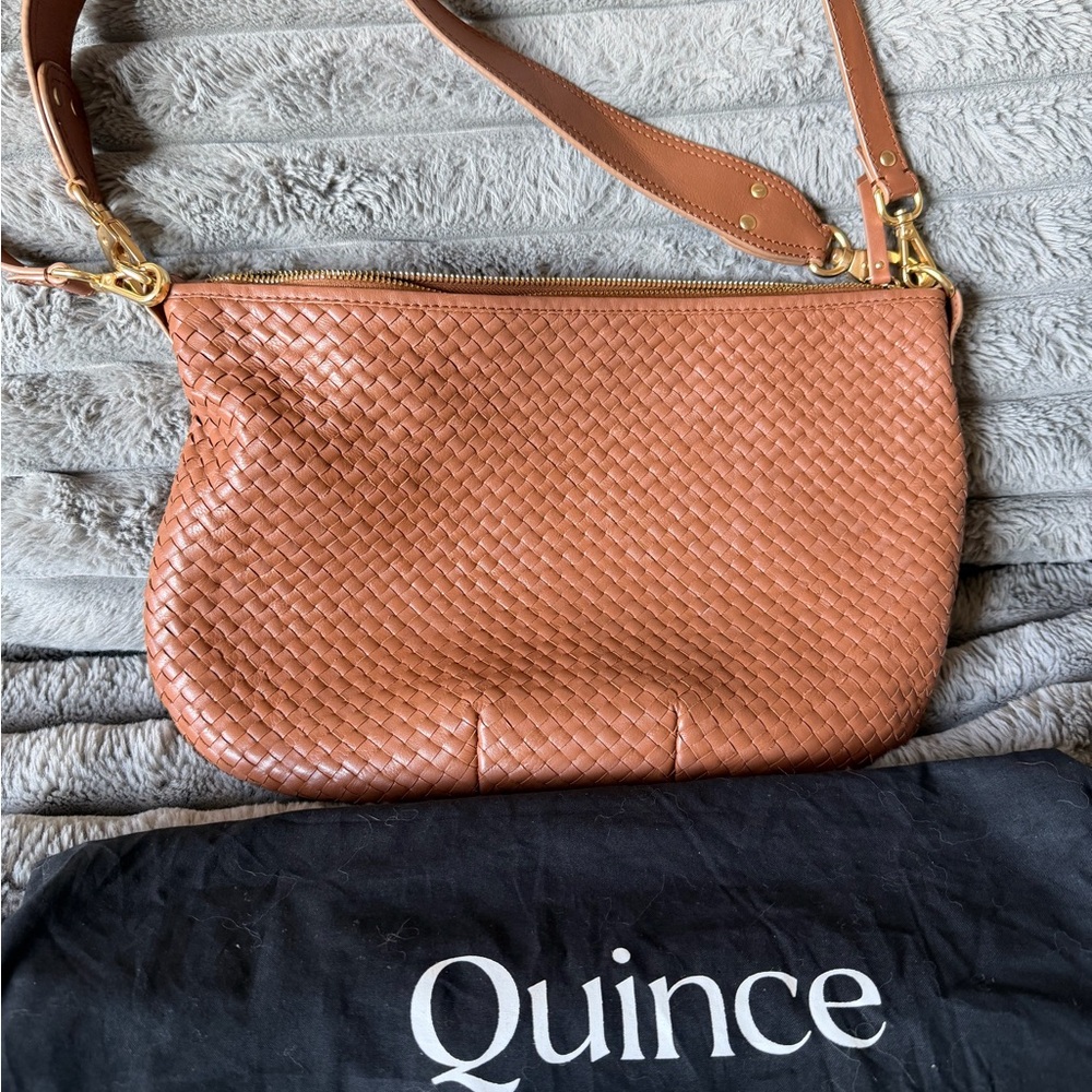 Quince Italian Leather Convertible Crescent Handwoven Shoulder Bag